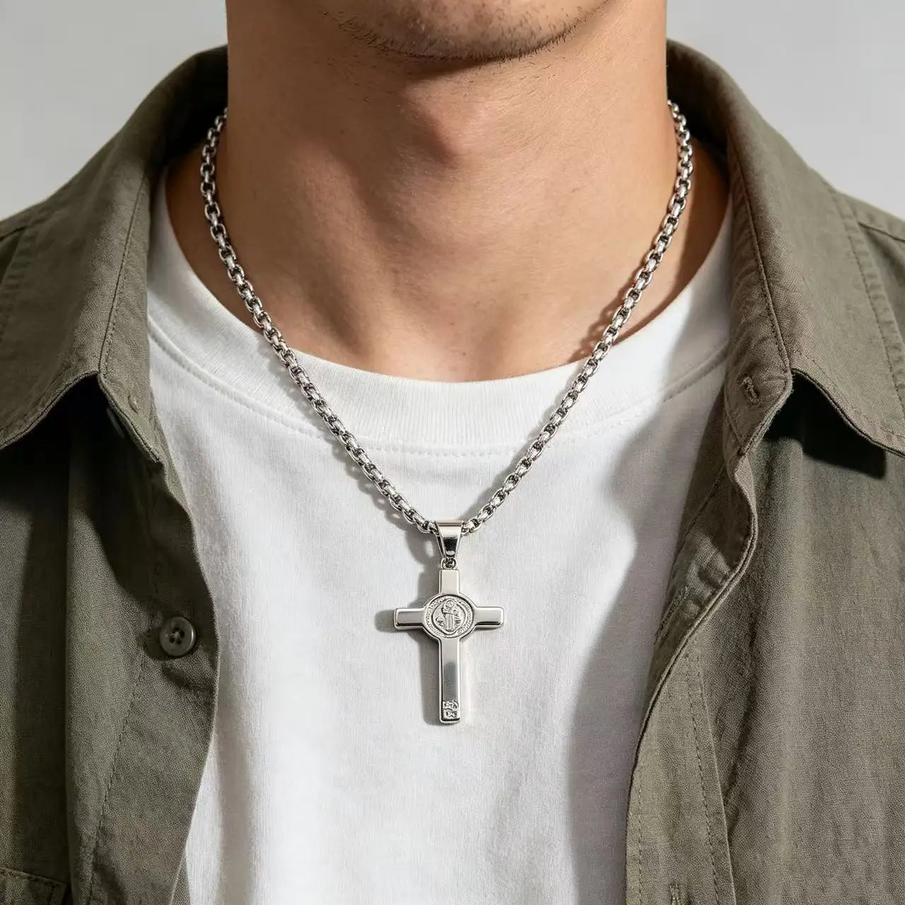 Cross Saint Benedict Steel Pendant Cruz San