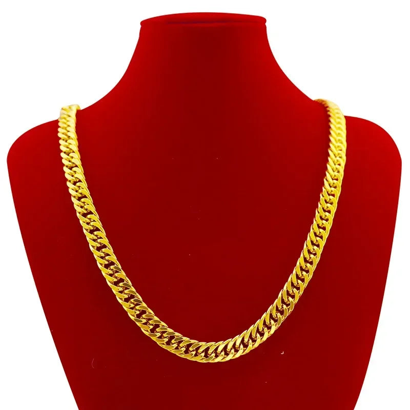 Luxury AU999 24K Real Gold Men's Flat Chain Boss Necklace Simple Generous and Domineering Necklaces for Men