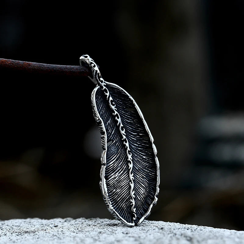 Iced Out Fire Feather Stainless Steel Pendant Necklace