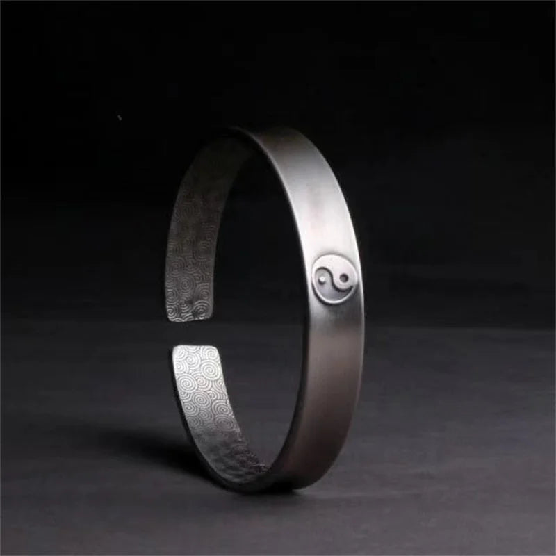 Eight Trigrams Auspicious Clouds Open Bangle Bracelet for Men