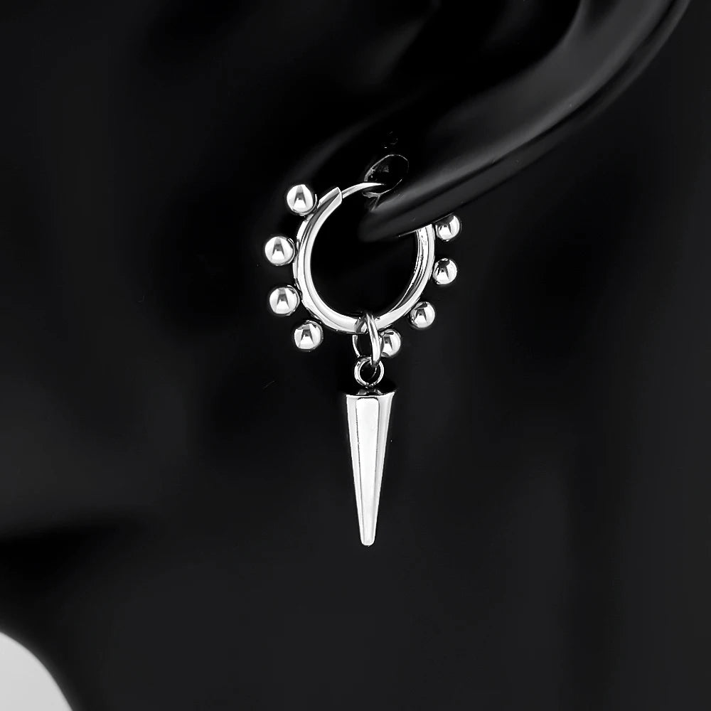 Spike Cone Drop Earrings Beaded Hoop Gothic — Stainless Steel