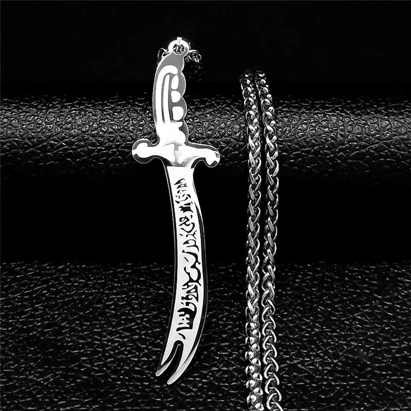 Islam Broadsword Stainless Steel Chain Necklaces Gold Color Long Necklace Pendant Men Jewelry colier homme N437S05