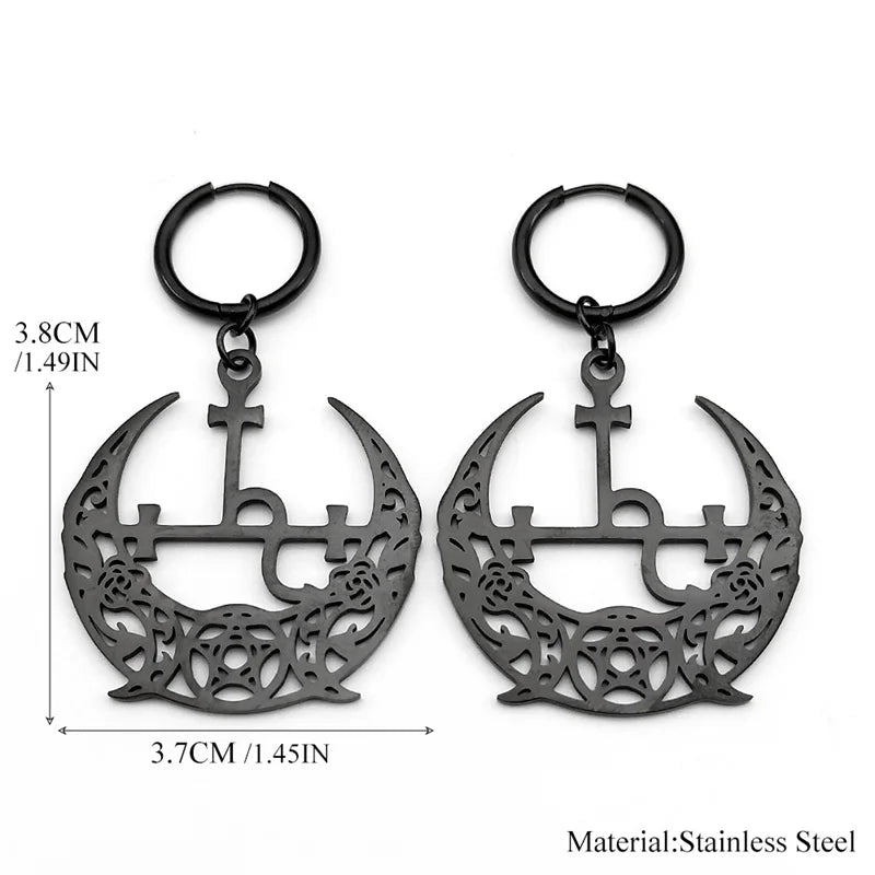 Star Moon Gold Hoop Earrings — Stainless Steel