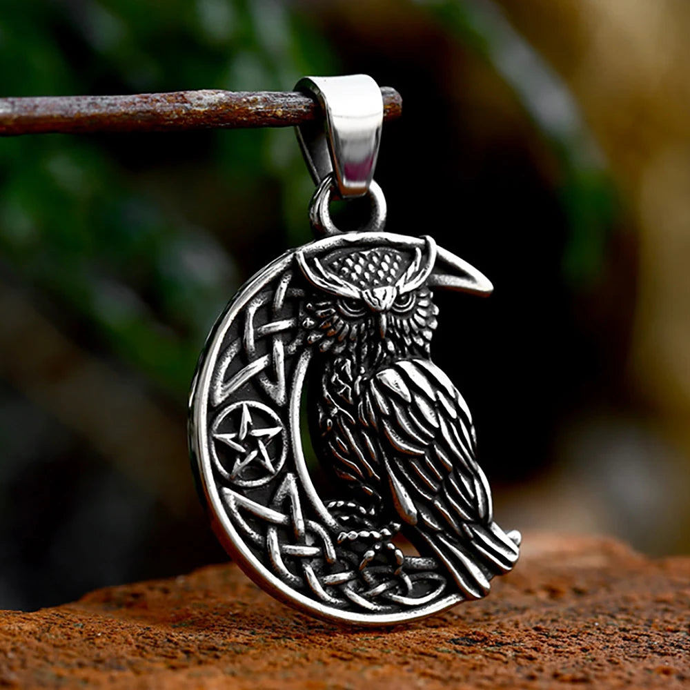 Viking Owl Pendant Necklace — Nordic Amulet, Stainless Steel