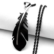 Feather Pendant Rope Chain Necklace Long — Stainless Steel