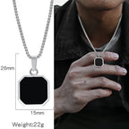 Simple Men Stainless Steel Pendant Necklace Retro Square Black Shell Figaro Chain Necklace Fashion Jewelry Trend Accessories