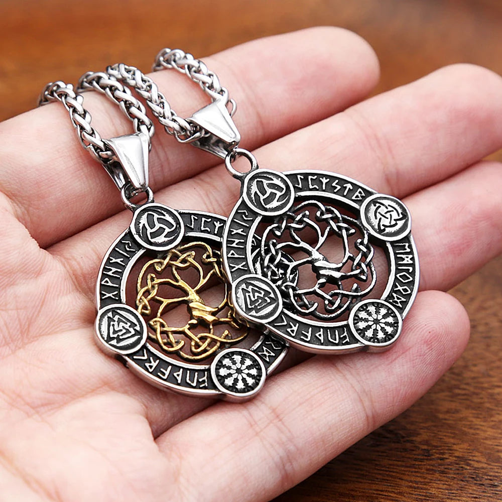 Odin Steel Pendant Vintage Viking Tree Life 316L