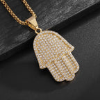 Hip Hop Bling Iced Out Stainless Steel Fatima Hand Pendants Necklace for Men Rapper Jewerly Gold Silver Color