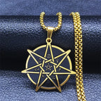 Seven-Pointed Star Heptagram Pendant Necklace — Steel
