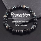 Classic Black Natural Labradorite Volcanic Stone Round Bead Bracelet Health Protection Wealth Luck Accessory Men 팔찌