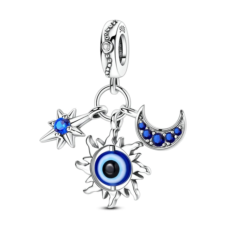 Devil's Eye Cross Charm Pendant — Silver