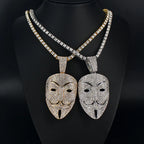 Men Women Hip Hop Large Rhinestone Mask Pendant Necklace With Twist Rope 4mm Tennis Chain HipHop Necklaces Fashion Jewelry Gift