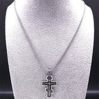 Orthodox Icon Cross Pendant Necklace — Stainless Steel