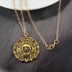 Movie Accessories Akg Pirates Of The Caribbean Aztec Gold Color Coin Necklace Retro Skull Pendant Punk Hip Hop Necklace