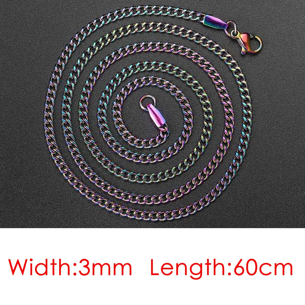 Silver Cuban Chain Necklace Stainless Steel 3/5MM