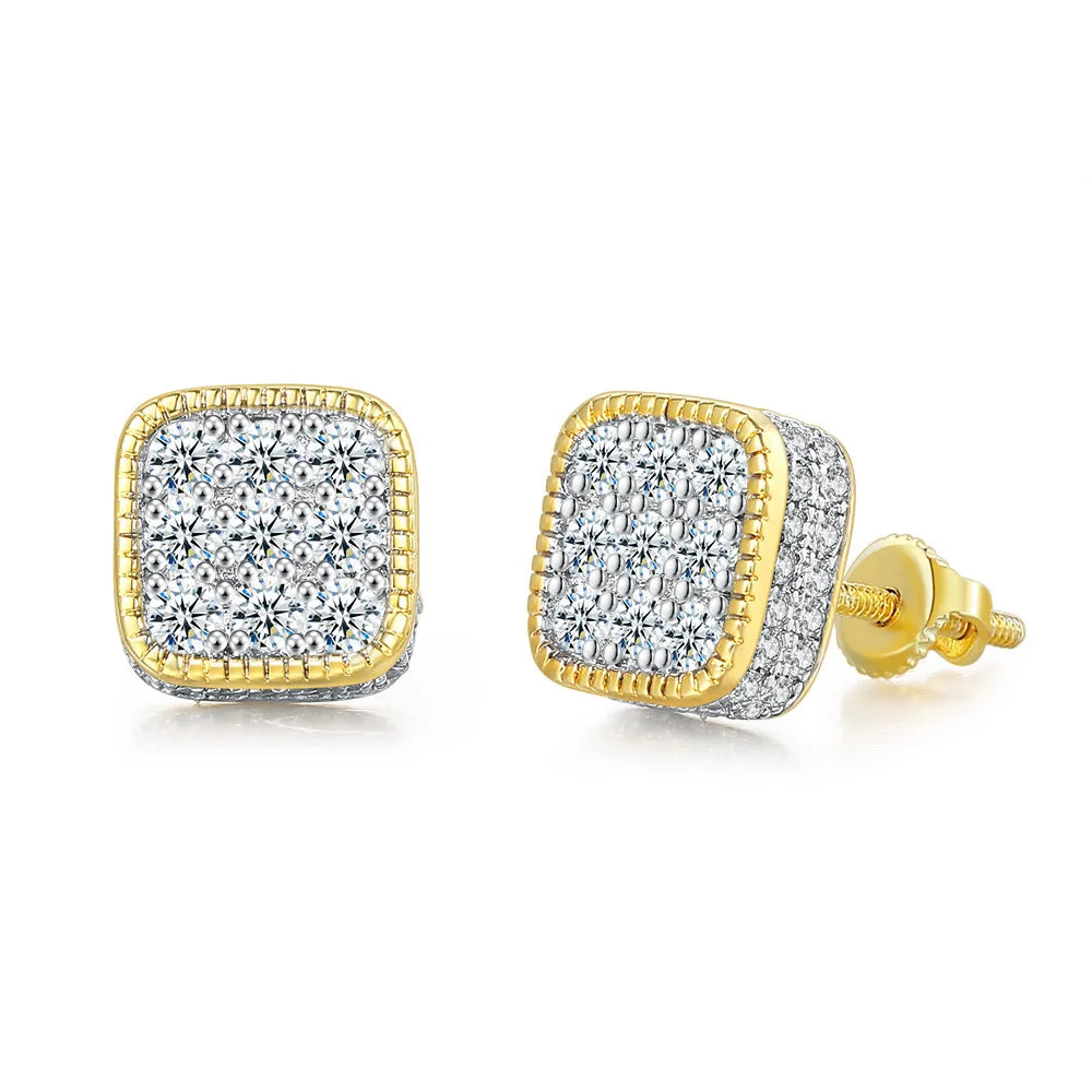 Iced Out Round CZ Piercing Stud Earrings for Men and Women