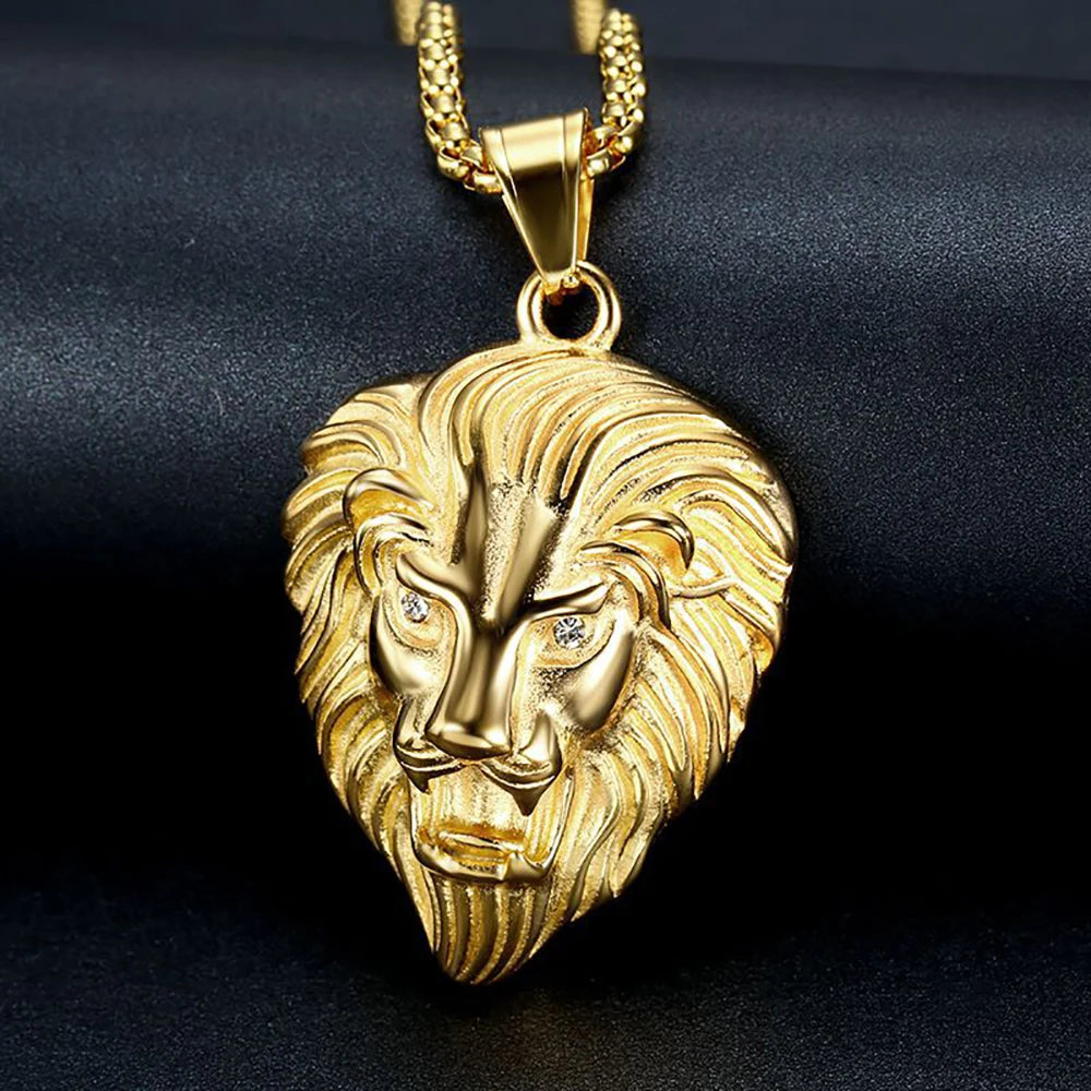Men's Rock Hip Hop Lion Head Necklace Fashion Creative Stainless Steel Animal Pendant Party Club Charm Jewelry Gifts