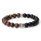 Tibetan Buddha Head Bracelets 8MM Natural Stone Tiger Eye Lava Beads Bangles For Women Men Fashion Couple Prayer