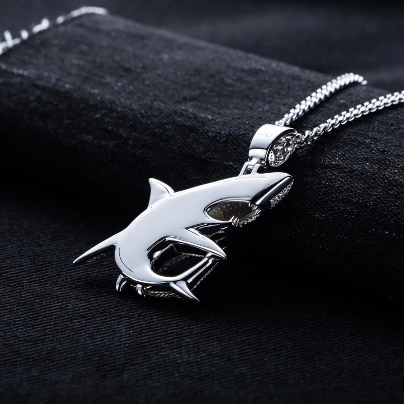Iced Out Shark Pendant — 925 Silver