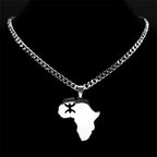 Africa Map Silver Pendant Necklace — Stainless Steel