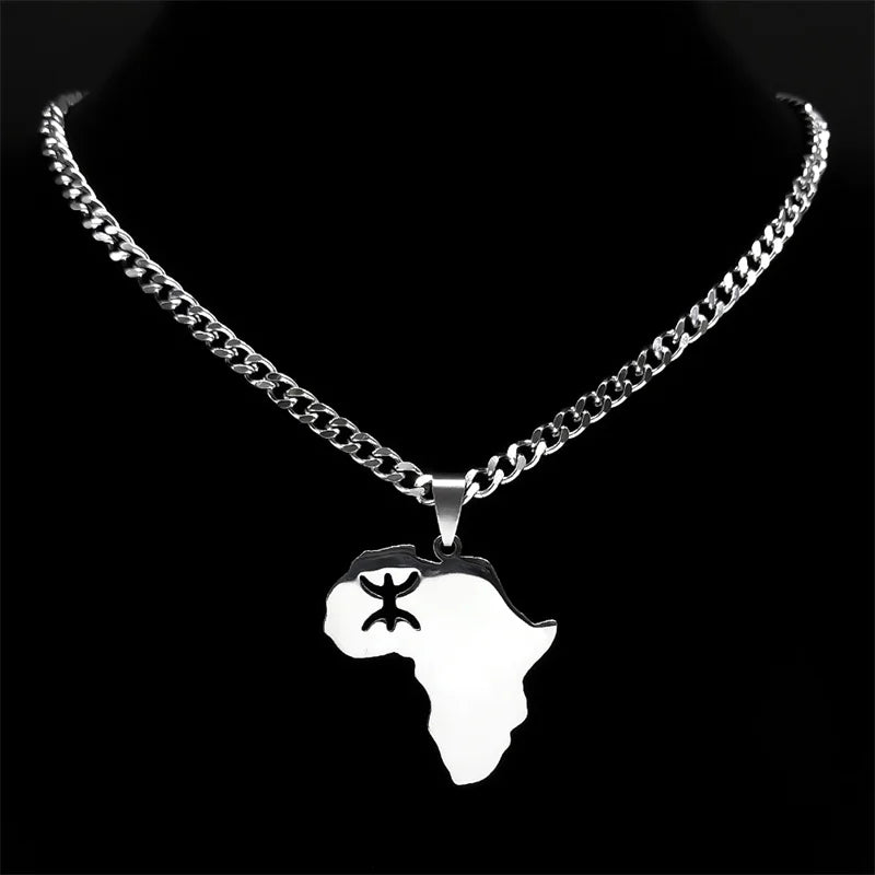 Africa Map Silver Pendant Necklace — Stainless Steel
