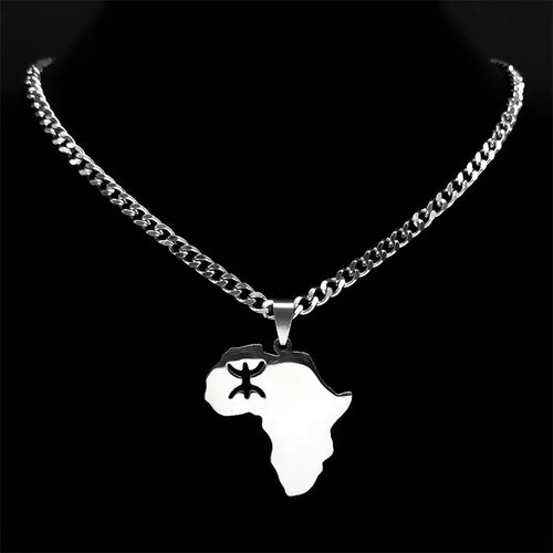 Africa Map Silver Pendant Necklace — Stainless Steel