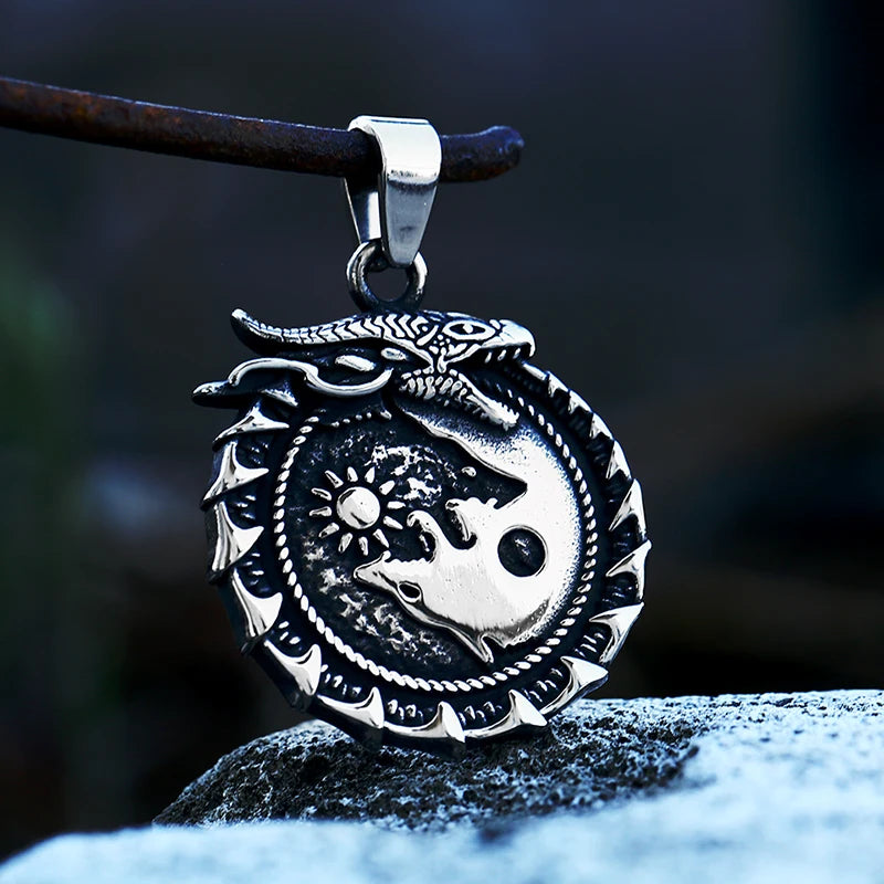 Viking Dragon Stainless Steel Pendant Necklace