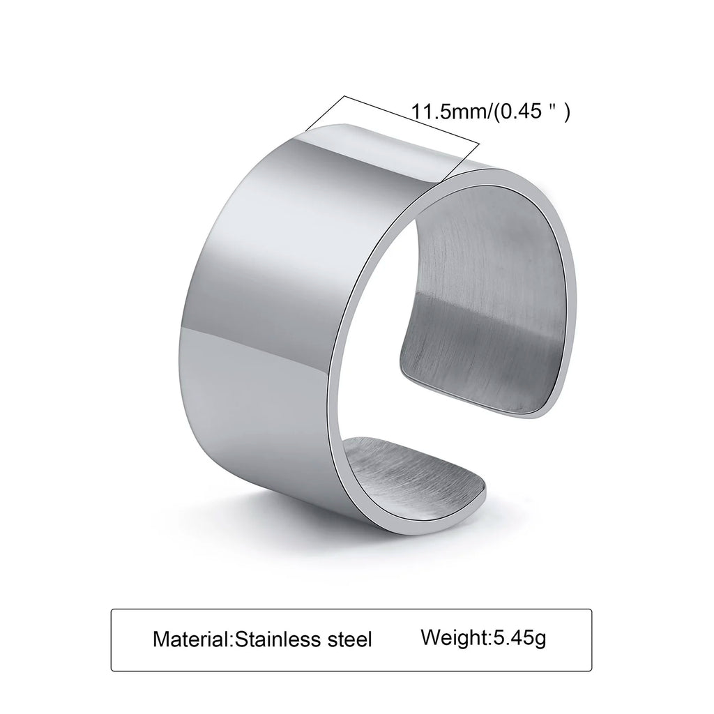 Punk Bend Ring for Men Boys,High Polished Stainless Steel Adjustable Ring,6/8/11.5mm Width Simple Ring for Husband Son