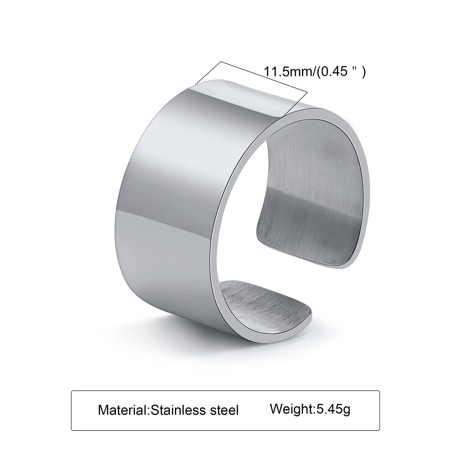 Punk Bend Ring for Men Boys,High Polished Stainless Steel Adjustable Ring,6/8/11.5mm Width Simple Ring for Husband Son