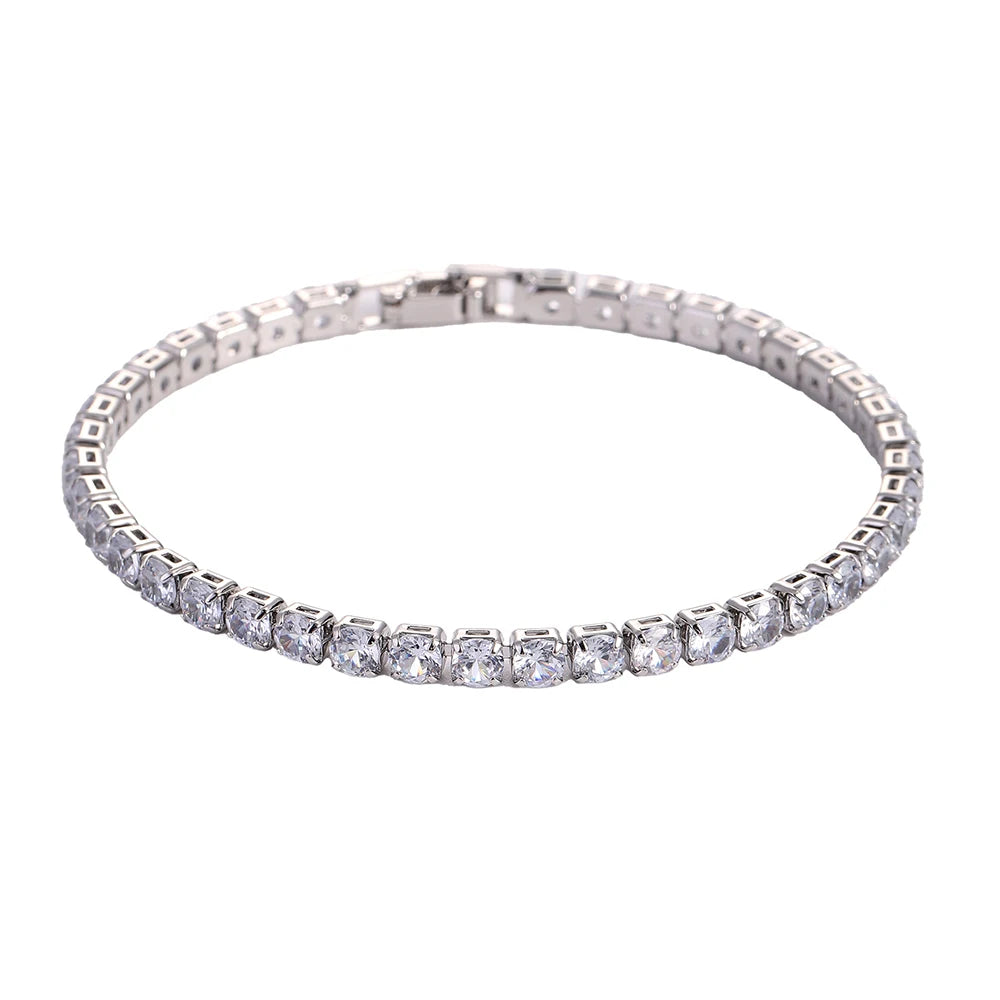 Luxury Hiphop Iced Out 4mm Cubic Zirconia Crystal Tennis Bracelets For Women Men Gold Color Silver Color Bracelet Chain Jewelry