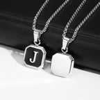 Initial Square Pendant Necklace — Stainless Steel