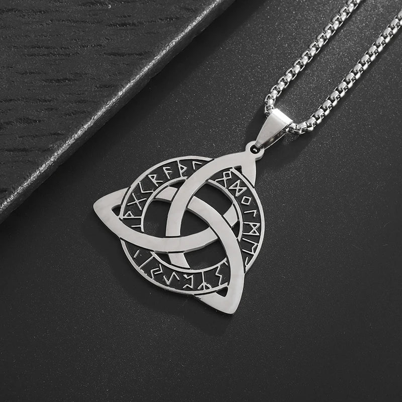 Stainless Steel Trinity Celtic Knot Nordic Rune Pendant Necklace Retro Ethnic Style Irish Knot Lucky Amulet Jewelry for