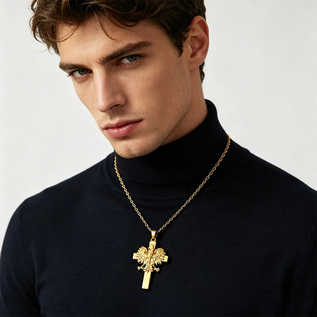 Poland Eagle Cross Necklace Golden Plated Stainless Steel Pendant Necklaces For Men Women Patriotic Jewelry 2026 Trendy