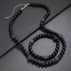 8mm Matte Black Stone Necklace for Men Jewelry Natural Onyx Square Lava Beads Necklaces Fashion Rosary Jewelry