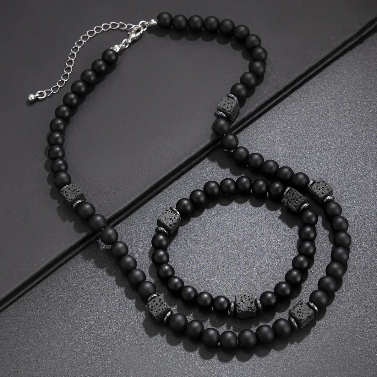 8mm Matte Black Stone Necklace for Men Jewelry Natural Onyx Square Lava Beads Necklaces Fashion Rosary Jewelry