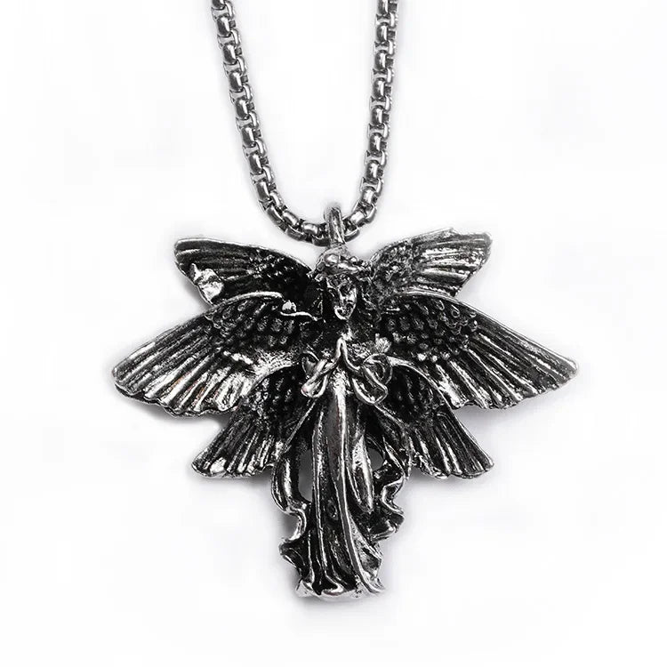 Six-Wing Angel Pendant Necklace — Stainless Steel