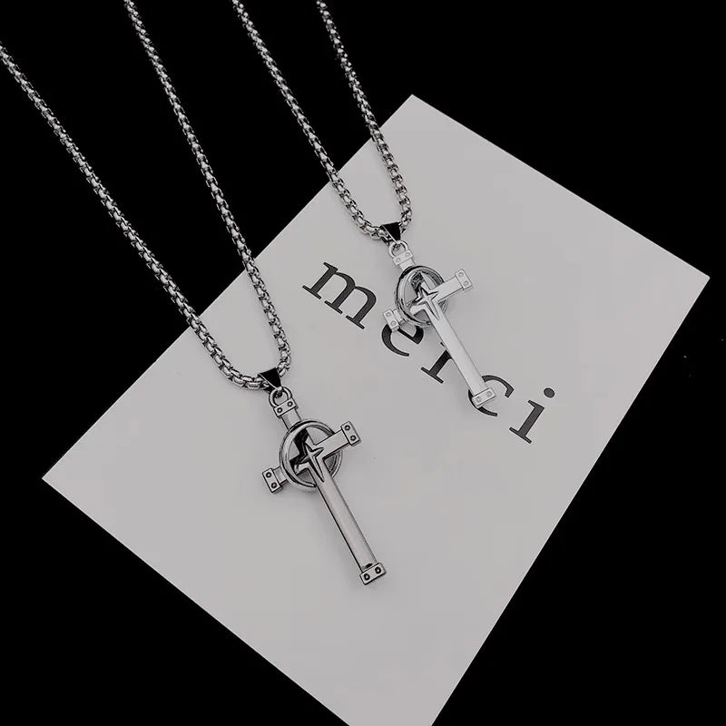 Cross Steel Pendant Japanese Korean Versatile