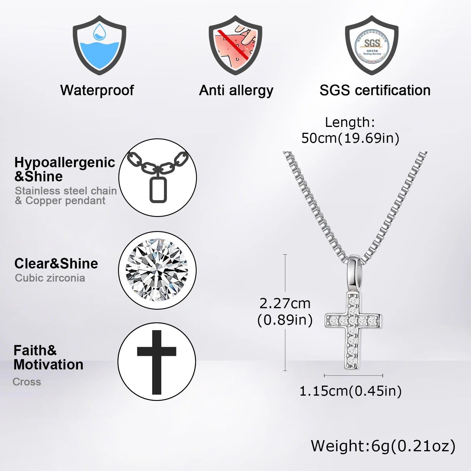 Cross Box Chain Pendant Necklace — Stainless Steel