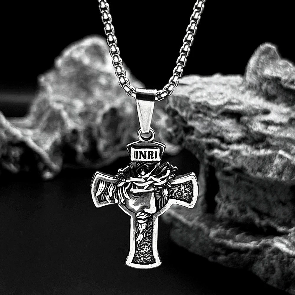 Jesus Crown Thorns Silver Pendant Inri Crucifix