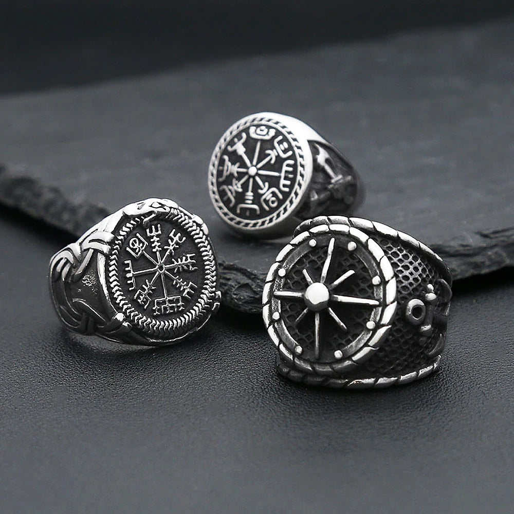 Viking Odin Compass Ring — Stainless Steel