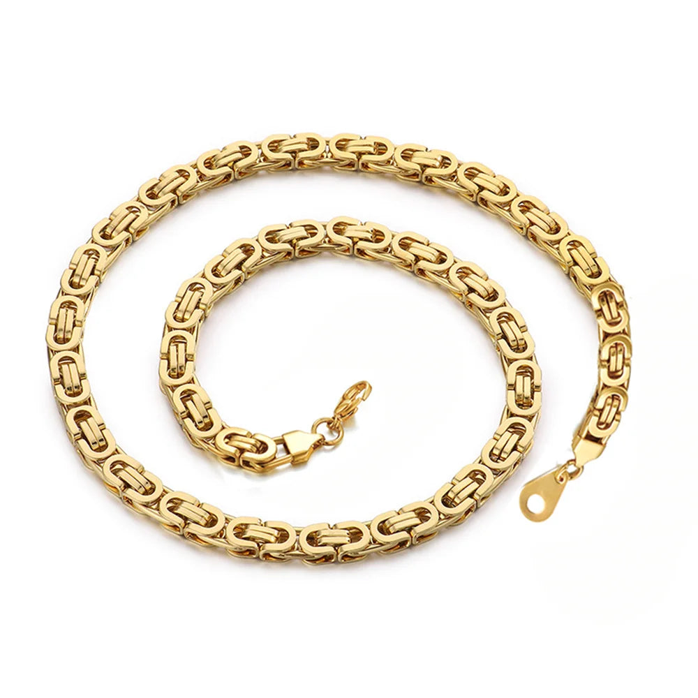 Gold Flat Byzantine Link Chain Necklace 6mm — Stainless Steel