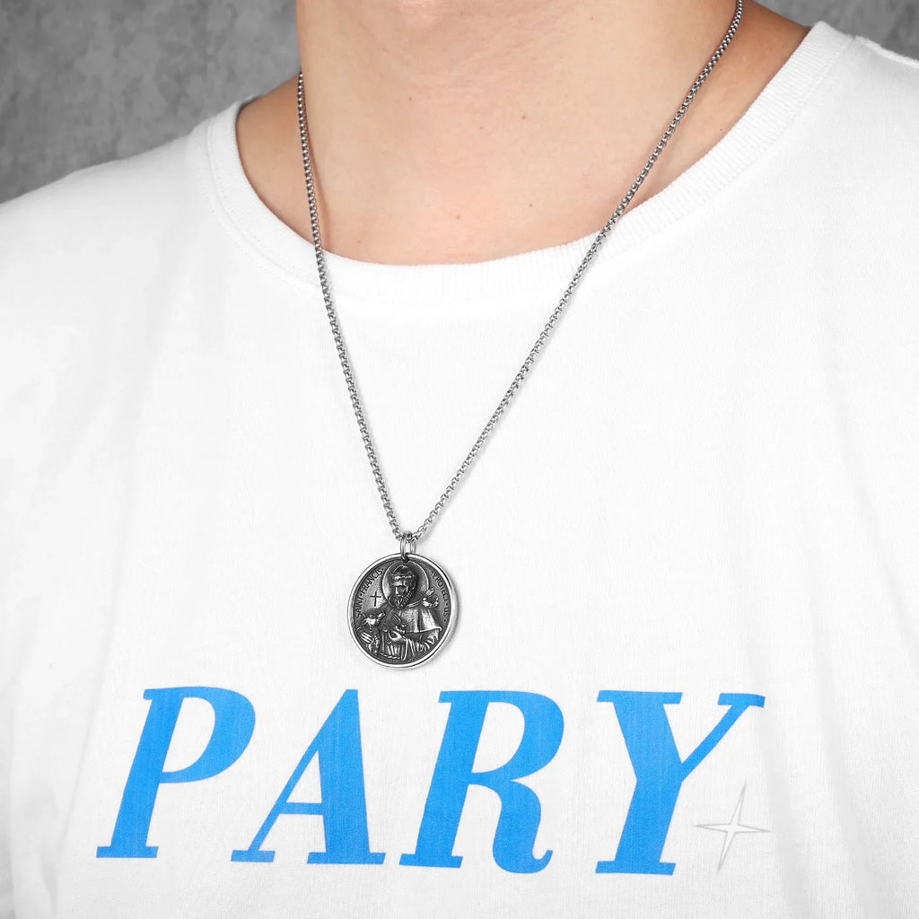St. Francis Cross Pendant Necklace — Stainless Steel