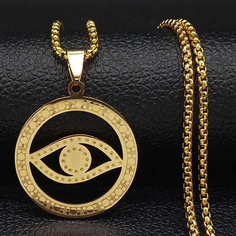 Hamsa Evil Eye Pendant Necklace — Stainless Steel
