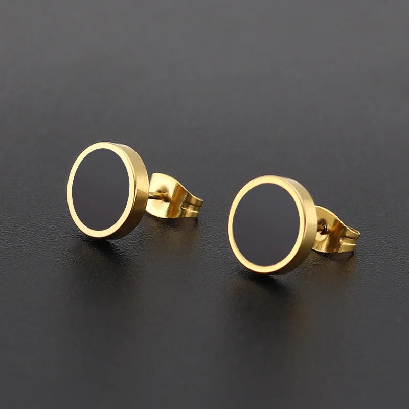 Trendy HipHop Titanium Steel Round Men's Stud Earrings Hippie Stainless Steel Black Drip Earings for Men Couple