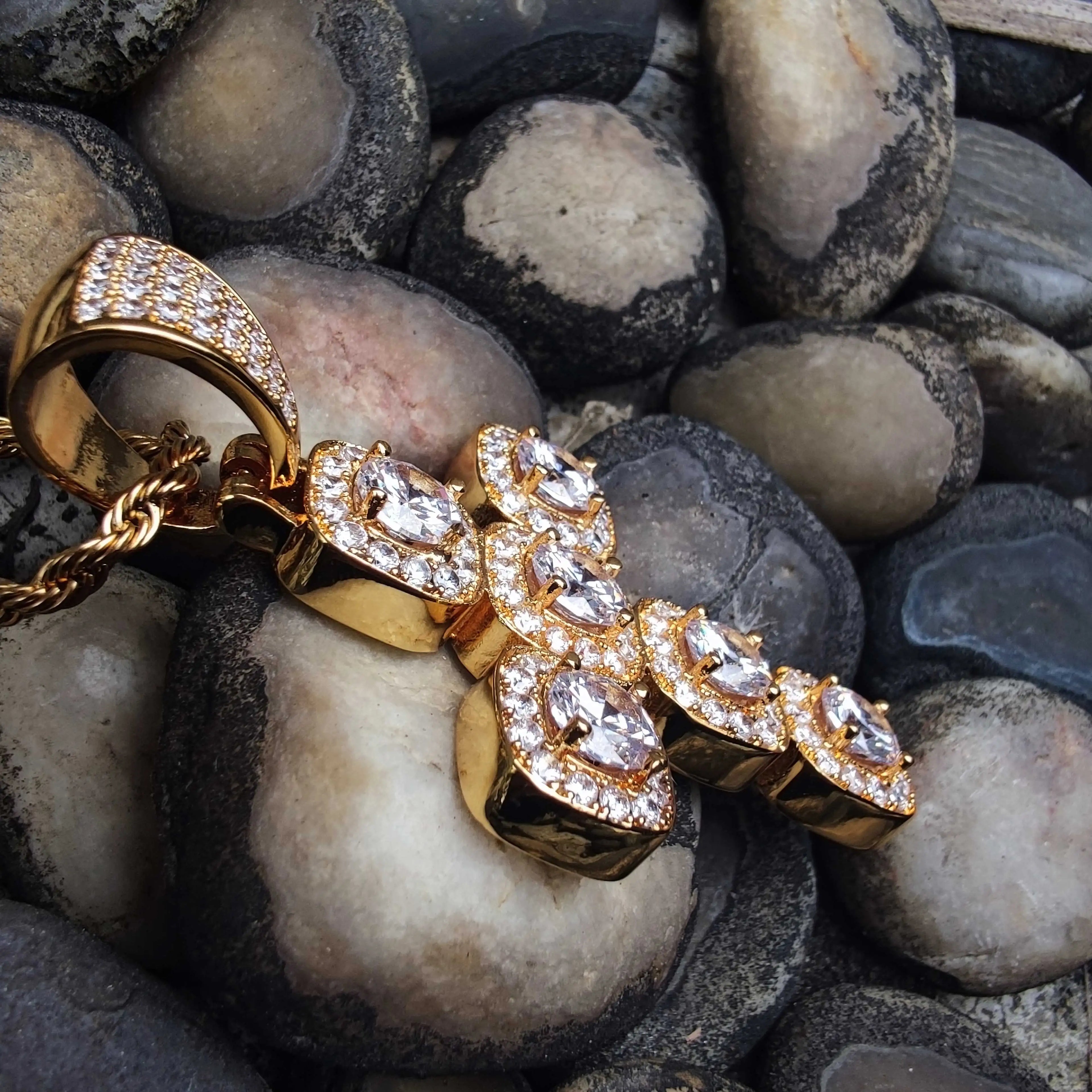 Iced Out Tennis Cross Pendant Necklace