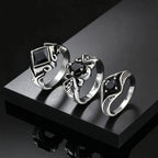 Men's Stylish Square Geometric Black Zircon Ring Stainless Steel Punk Waterproof Finger Jewelry Gift Party Daily Wear Size 7-11