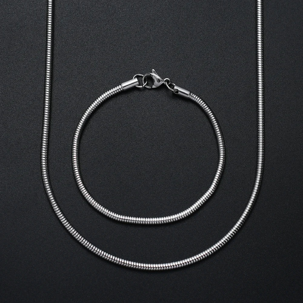 Silver-Tone Snake Chain Necklace Bracelet Set, 3mm