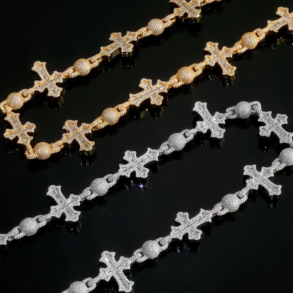 Silver Cross Iced Out Pants Chain 18MM