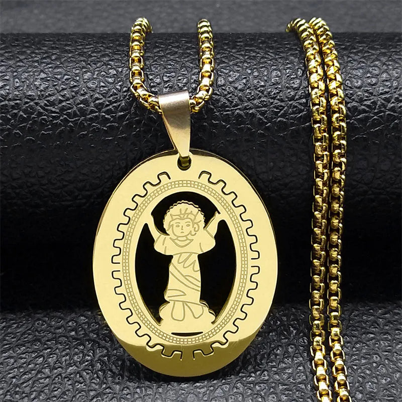 Archangel St.Michael Protect Me Necklace Stainless Steel Saint Shield Protection Male Necklace Jewelry corrente