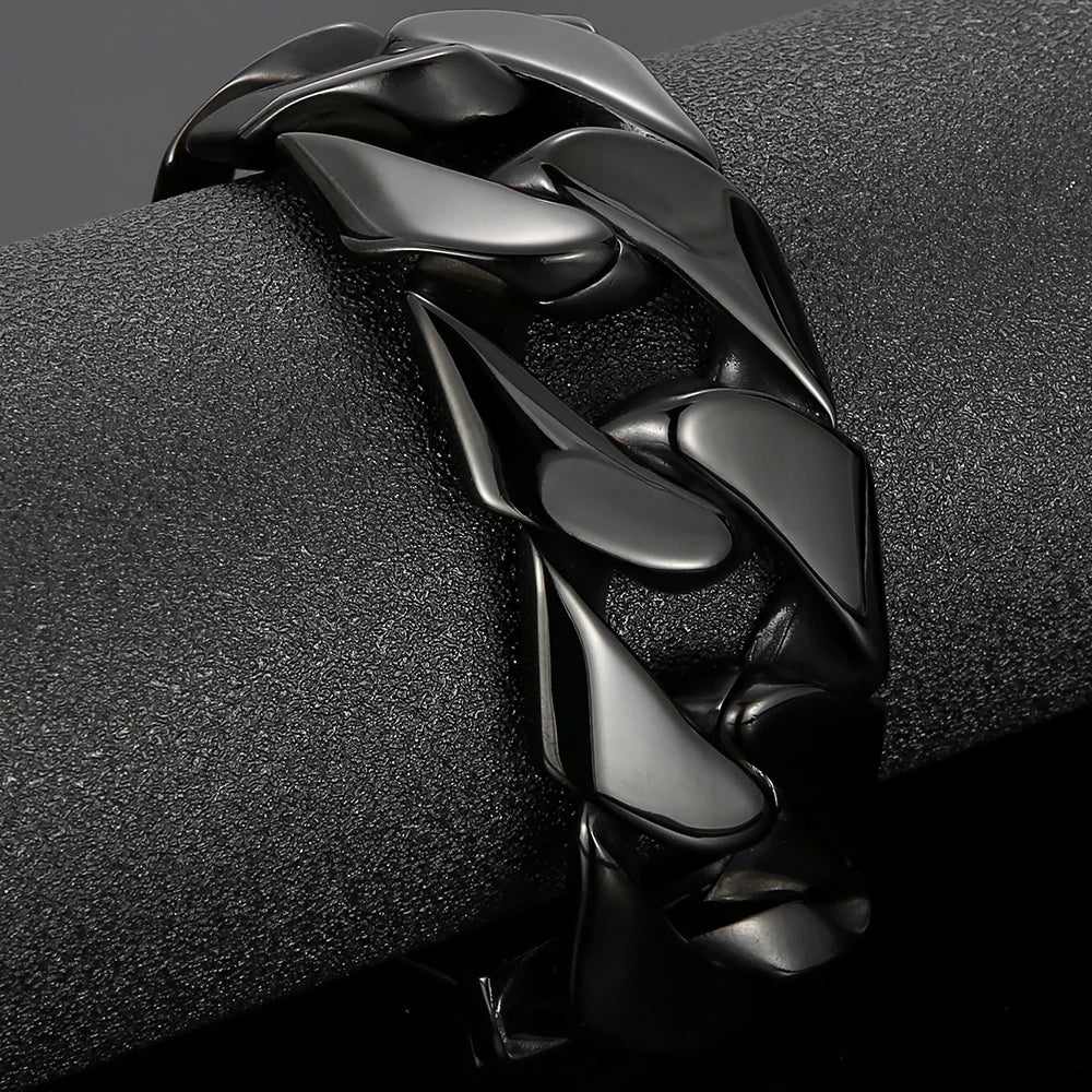 Black 31MM Chunky Cuban Link Chain Bracelet for Men Heavy Stainless Steel Men's Bracelets Birthday Gifts for Dad